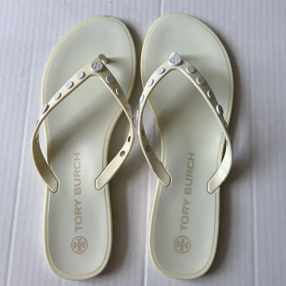 Tory Burch Women's Jelly Sandals 9M Off White Studded Slip On